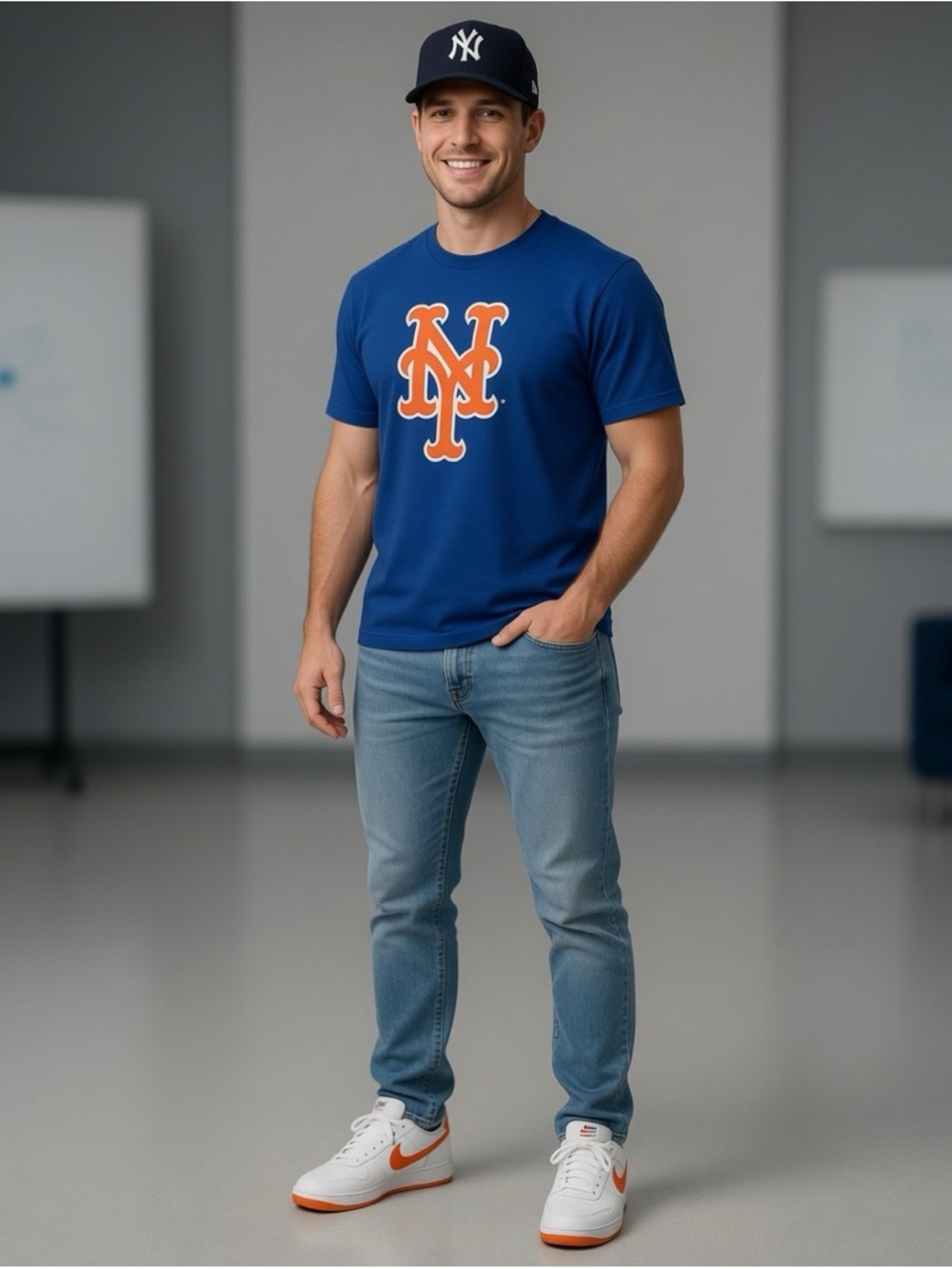 NY Mets Genuine Merchandise Royal Blue Tee with Orange Logo sz L New